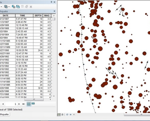 تصویر نمونه از محصول فایل GIS زلزله های استان در زئودیتابیس و اطلاعات آماری زمین لرزه ها